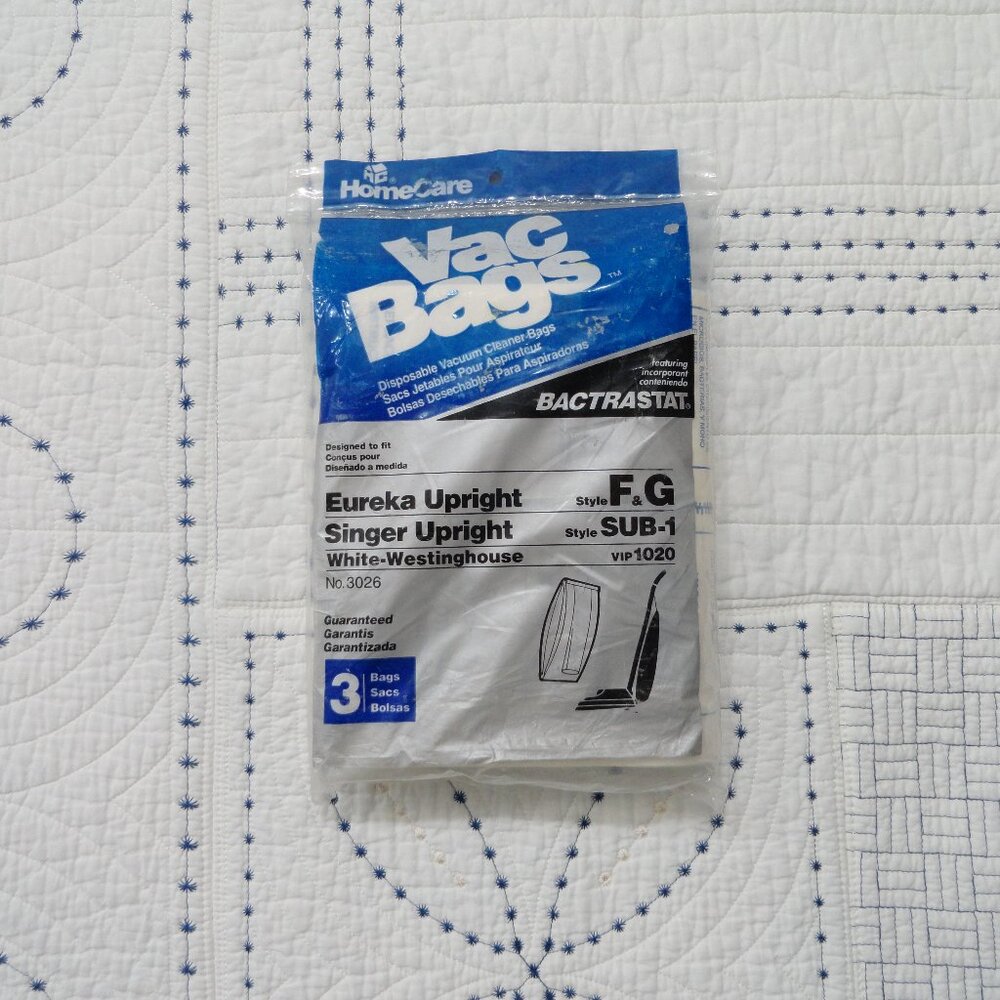 Vac Bags, Eureka F G, Singer SUB-1, Disposable Vacuum Cleaner Bags, 3 bags